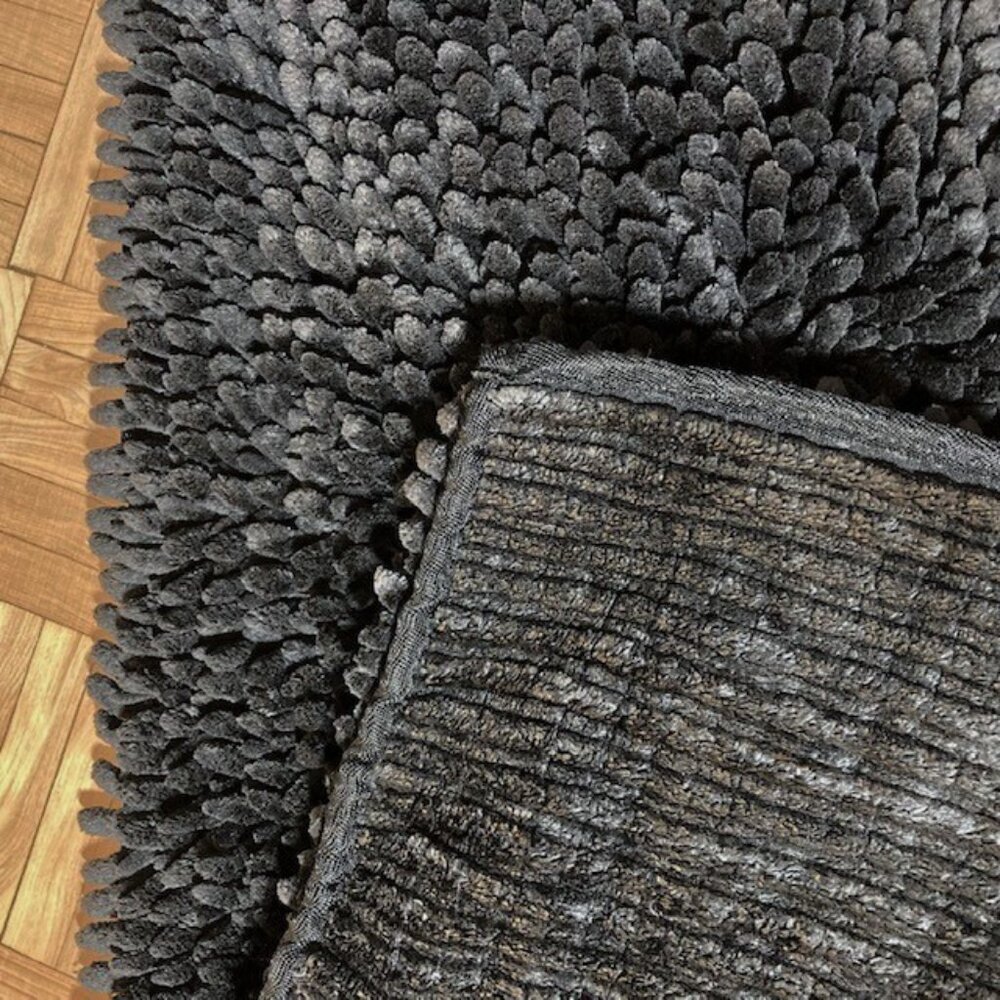 Simons Black Fluffy Bath Mat Rug - Picture 2 of 3